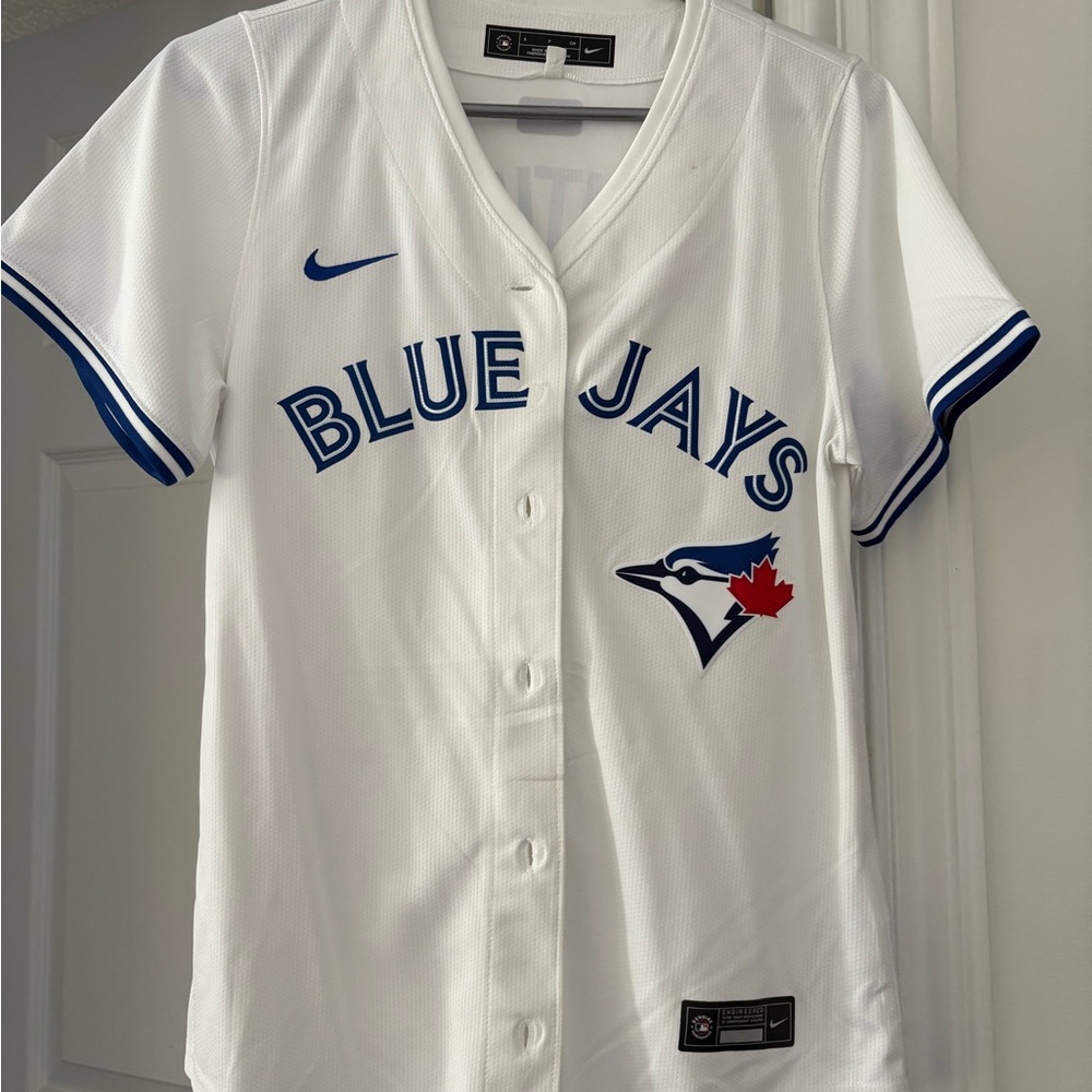 Nike MLB Blue Jays White and Blue Button Down Shirt